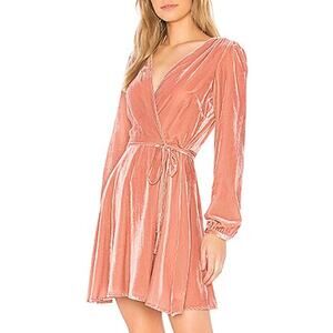 Yumi Kim Pink Velvet Mini Wrap Dress XS Long Sleeve Dutchess Salmon Coral A Line